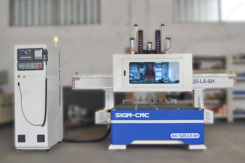 A6-1325-L8-SH Woodworking CNC Router with Cutting Saw and horizontal spindle